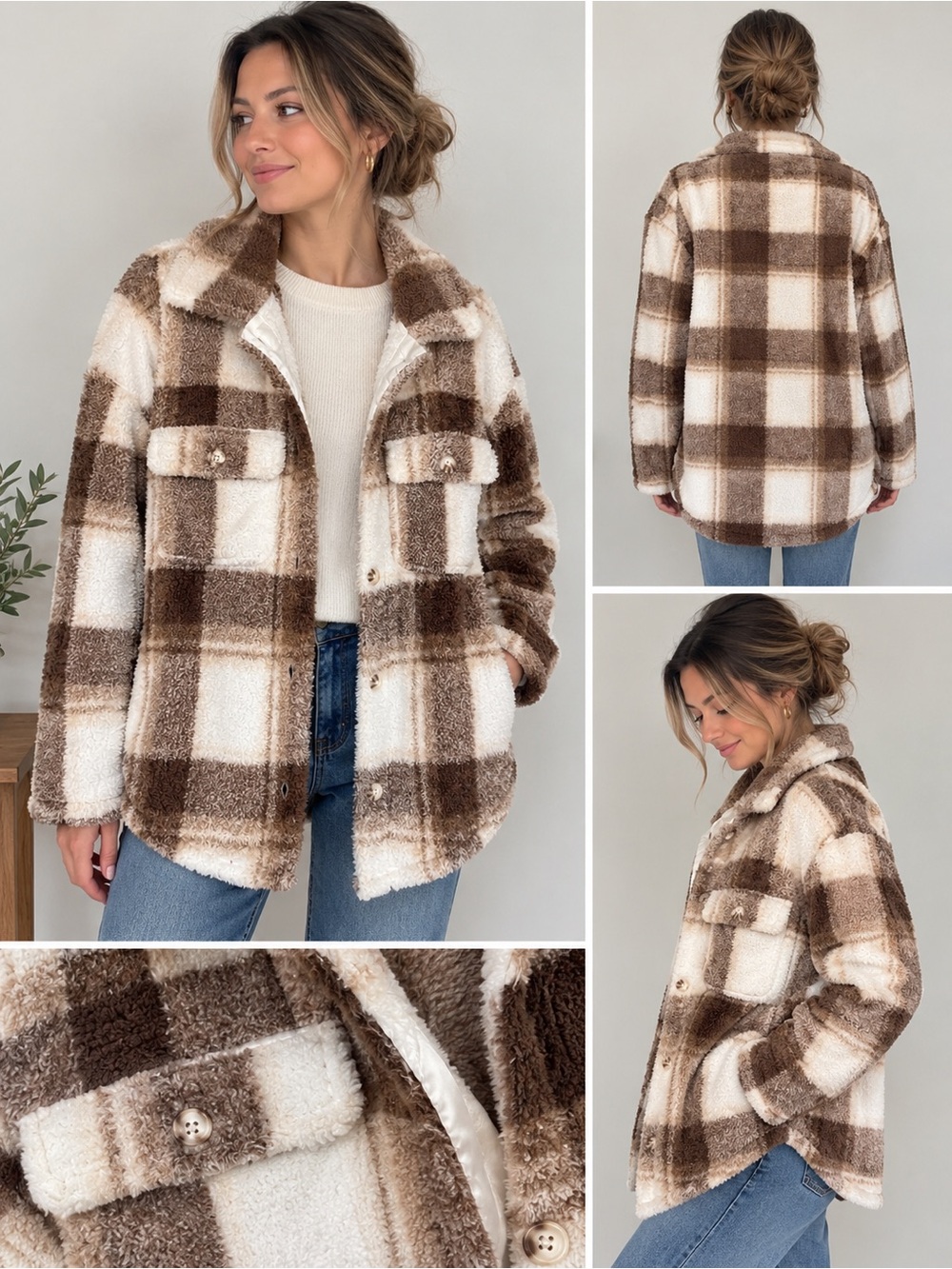 Teddy 🐻 Streetwear Society Women's Brown Plaid Sherpa Shacket